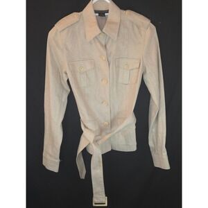Ralph‎ Lauren Linen Jacket Womens Size 4 Beige Belted Utility Style Blazer